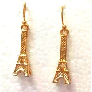 Eiffel Tower Earrings 1" Gold tone Pierced Paris France Nostalgia Mother's Day